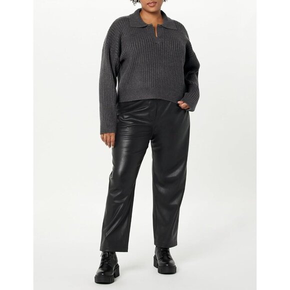 Women's Ribbed Polo Top Charcoal Medium Casual Stretchable Comfortable - Picture 7 of 7